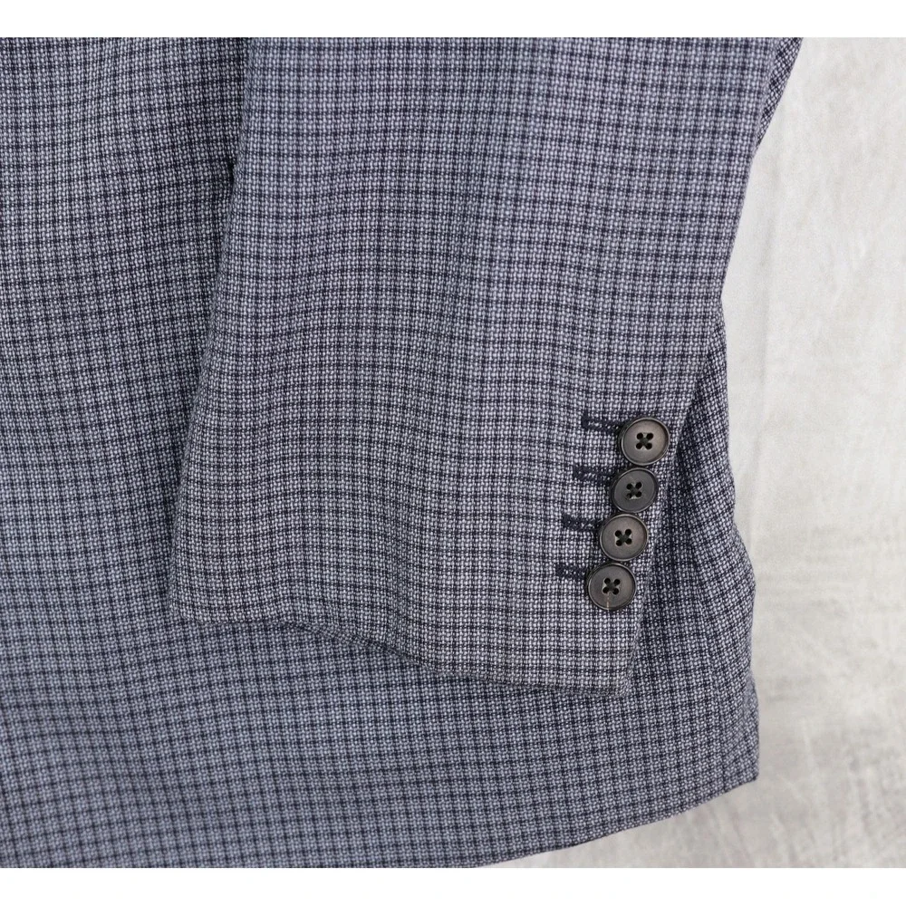 Armani Collezioni Sport Coat 46R Grey Micro Grid Weave Executive Silk Wool Italy